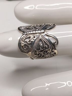 Sterling Silver Butterfly Filigree Ring With Rhinestone Accents - Size 7